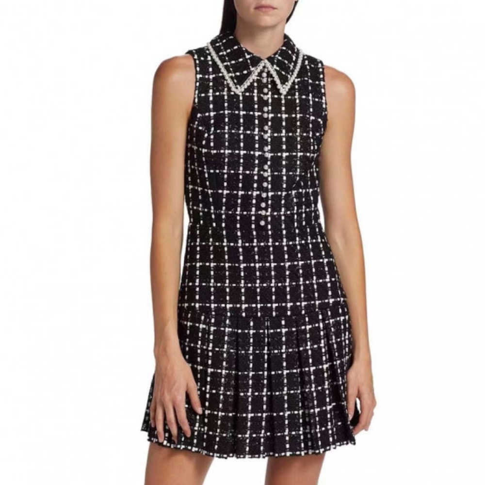 Alice + Olivia Ellis pearl embellished Tweed Dress